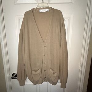 Arnold Palmer Vintage 2X Tan Grandpa Cardigan Sweater Made USA Preppy Golf